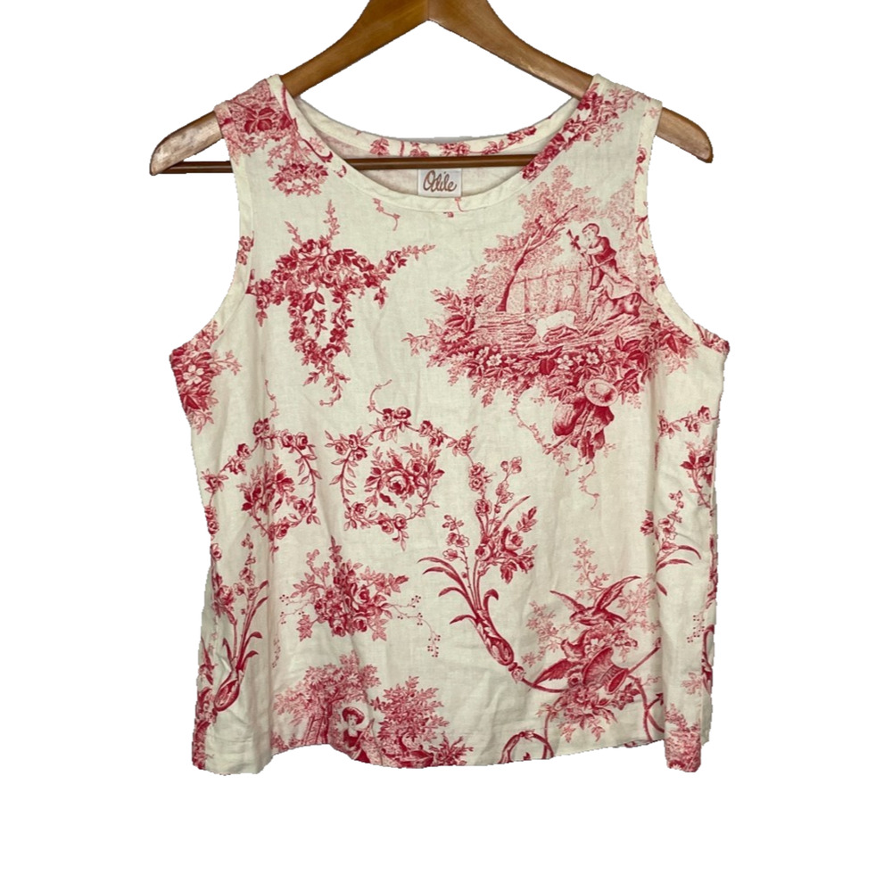 Women's Medium Odile Anthropologie Red Toile Linen Blend Sleeveless Blouse